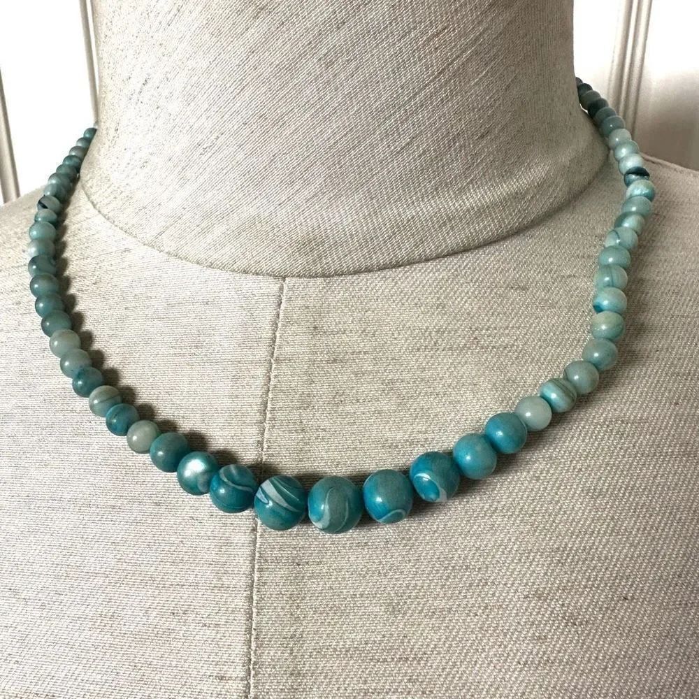Blue dyed mother of pearl beaded necklace